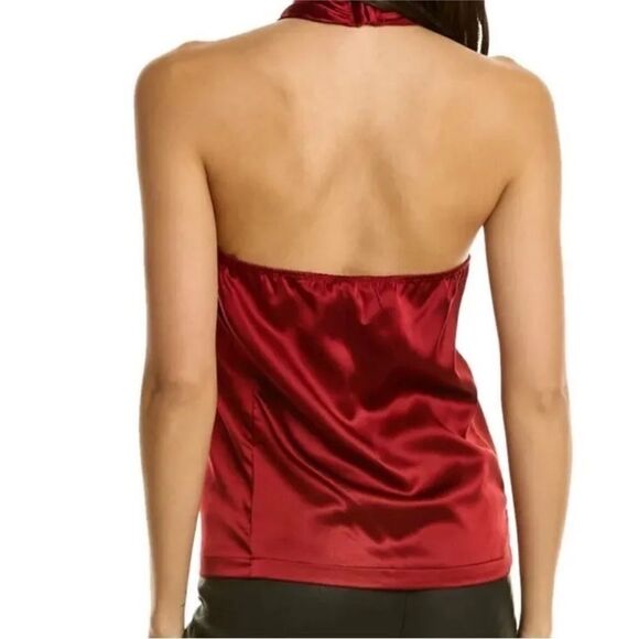 Theory NWT Ertil Convertible Cross Front Plunge Silk Halter Top Red Dahlia L - Picture 8 of 12